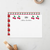 Delicious Red Cherry Monogrammed Notitiekaartje (Voorkant / Achterkant in situ)