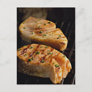 Delicious Salmon steaks op grill Briefkaart