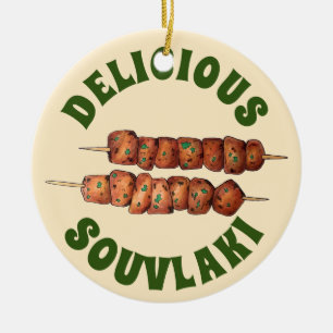 Delicious Souvlaki Meat Pork Skewer Greek Cuisine Keramisch Ornament