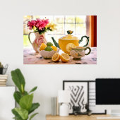 Delicious Tea Party roze Flowers and Lemon Drink Poster (Thuiskantoor)