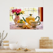 Delicious Tea Party roze Flowers and Lemon Drink Poster (Keuken)