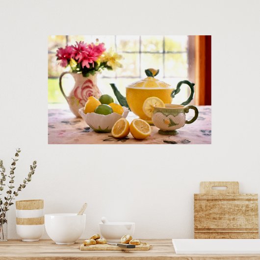 Delicious Tea Party roze Flowers and Lemon Drink Poster (Keuken)