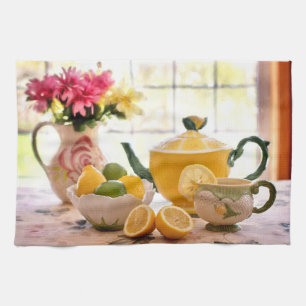 Delicious Tea Party roze Flowers and Lemon Drink Theedoek