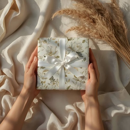 Deligate Waterverf Witte Bloemmotief Cadeaupapier