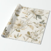 Deligate Waterverf Witte Bloemmotief Cadeaupapier (Uitgerold)