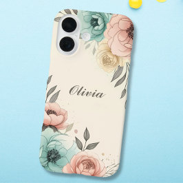 Delige aquarel schetsbloemen  iPhone 16 hoesje