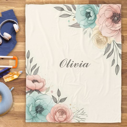 Delige aquarel schetsbloemen  fleece deken