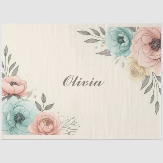 Delige aquarel schetsbloemen  tissuepapier (Voorkant)