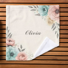 Delige aquarel schetsbloemen  washandje