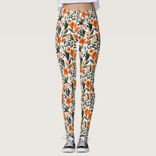 Delige Lente Bloemen Oranje Bloemmotief Leggings