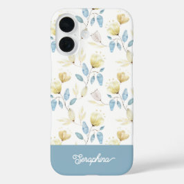 Delige moderne bloempatroon met jouw naam iPhone 16 hoesje