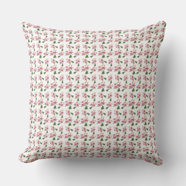 Delige roze bloemige botanische patroon throw kussen (Voorkant)