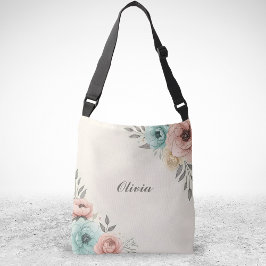 Delige waterverf schetsbloemen crossbody tas