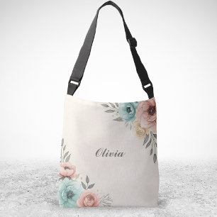 Delige waterverf schetsbloemen crossbody tas