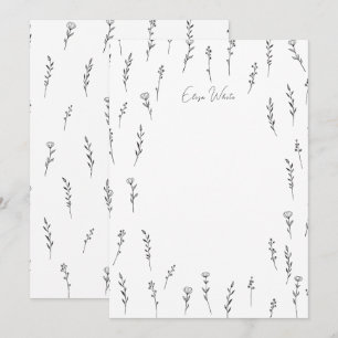 Delige wilde bloemen lijnen kunst aangepaste naam bedankkaart
