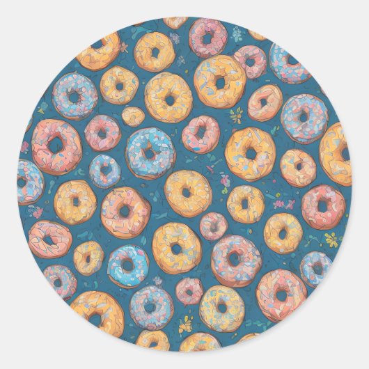 Delight Cartoonish Sprinkle Sweet Donut Patroon Ronde Sticker (Voorkant)