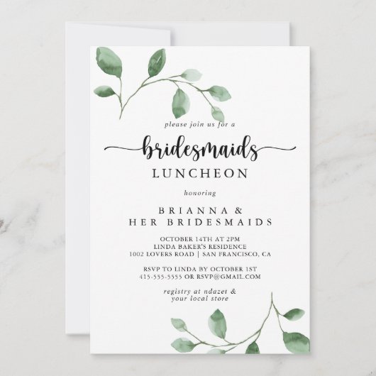 Delight Eucalyptus Bruidsmeisjes Luncheon Douche Kaart (Voorkant)