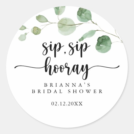 Delight Eucalyptus Sip Sip Hooray Bruidsfeest Ronde Sticker (Voorkant)