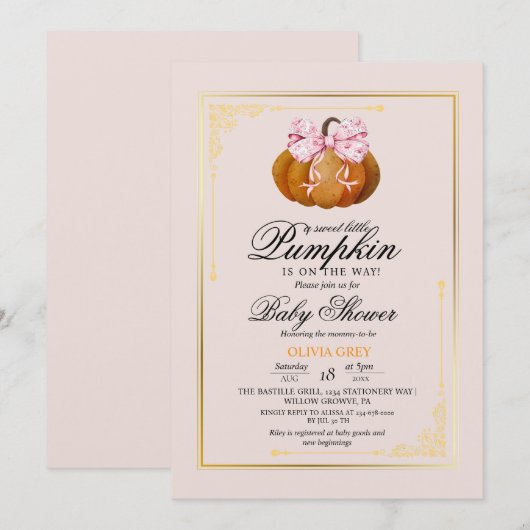 Delight Gold Pompoen Baby Shower  Kaart (Voorkant / Achterkant)