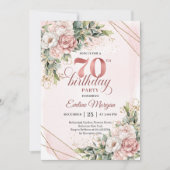 Delightful Blush Pink Shimmering Floral 70th Bday Kaart (Voorkant)