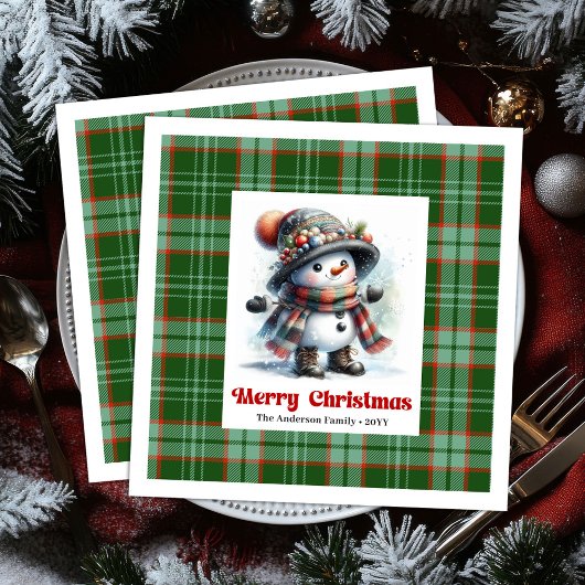 Delightful funny snowman watercolor kids napkins  servet