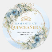 Delightful Pastel Blue Gold Eucalyptus 15 Birthday Ronde Sticker (Voorkant)