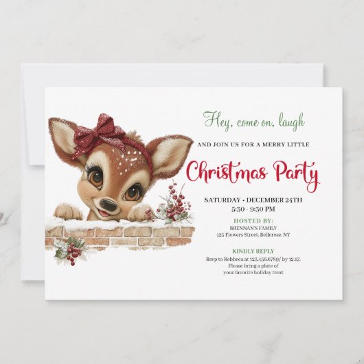 Delightful peeking reindeer editable party card kaart (Voorkant)