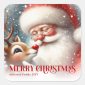 Delightful Personalized Santa and Rudolph Holiday  Vierkante Sticker (Voorkant)