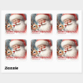Delightful Personalized Santa and Rudolph Holiday  Vierkante Sticker (Vel)