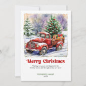 Delightful Rustic Red Truck Winter Scene Holiday  Feestdagenkaart (Voorkant)