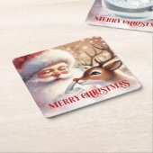 Delightful Santa and Rudolph Christmas Paper Kartonnen Onderzetters (Schuin)