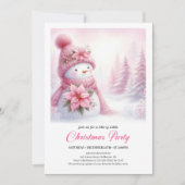 Delightful Snowy Forest Pink Snowman Kids Invite  Kaart (Voorkant)
