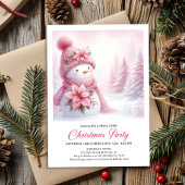 Delightful Snowy Forest Pink Snowman Kids Invite Kaart