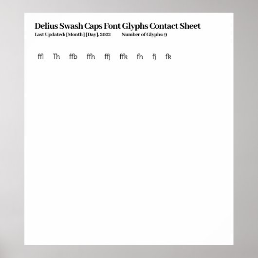 Delius Swash Petten Lettertype Glyphs Contactblad Poster (Voorkant)