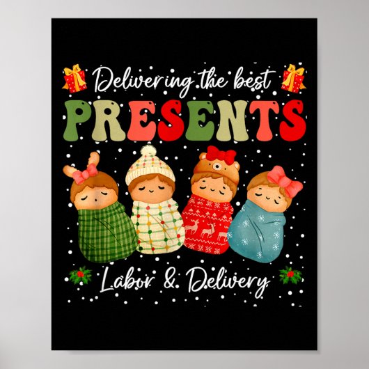 Delivering The Baby Labor Delivery Nurse Christmas Poster (Voorkant)