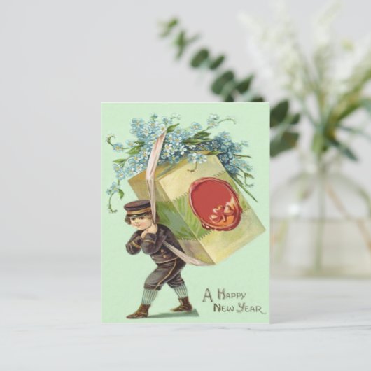 Delivery Boy Vergeet-Me-Nots Seal Pakket Briefkaart (Staand voorkant)