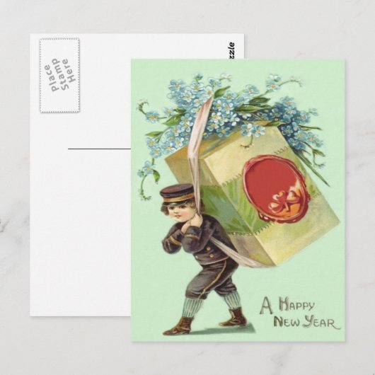 Delivery Boy Vergeet-Me-Nots Seal Pakket Briefkaart (Voorkant / Achterkant)