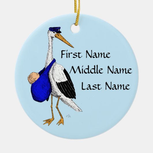 Delivery Stork Baby Boy Ornament (Voorkant)