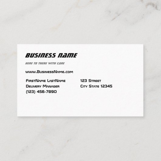 Delivery Van Black Visitekaartje (Achterkant)