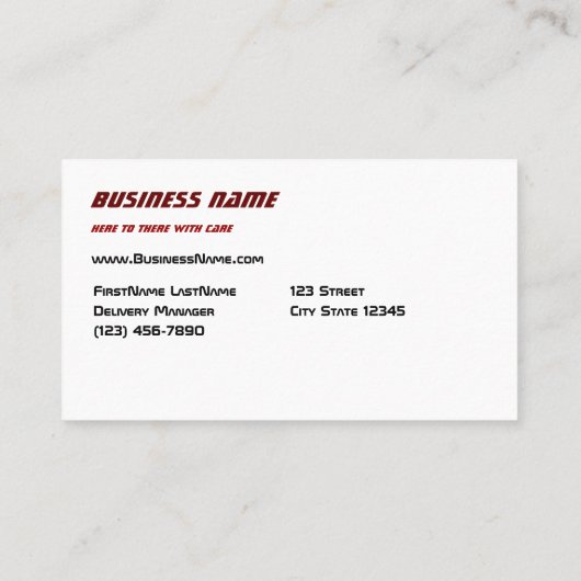 Delivery Van Brick Red Visitekaartje (Achterkant)