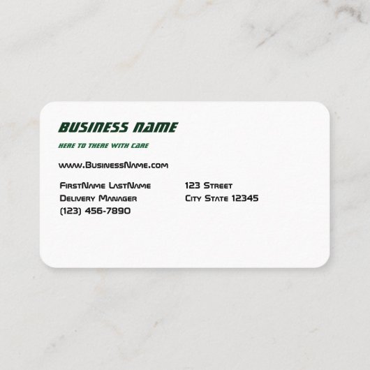 Delivery Van Green Visitekaartje (Achterkant)