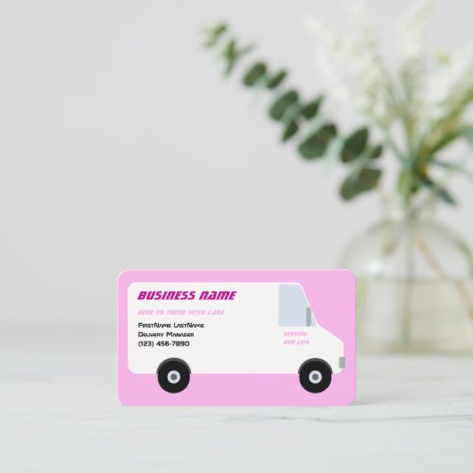 Delivery Van Pink Visitekaartje (Staand voorkant)