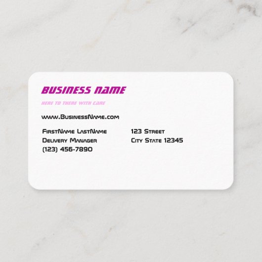 Delivery Van Pink Visitekaartje (Achterkant)