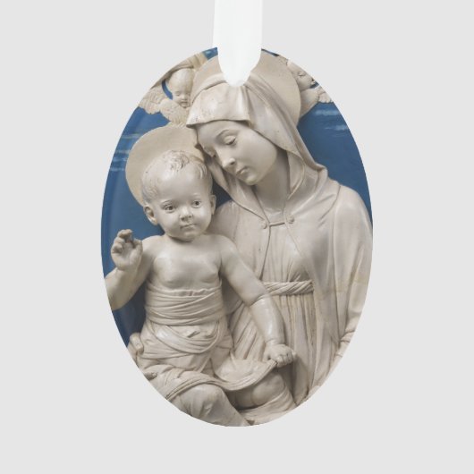Della Robbia Lehman Madonna en Kind Blauw Wit Ornament (achterkant)