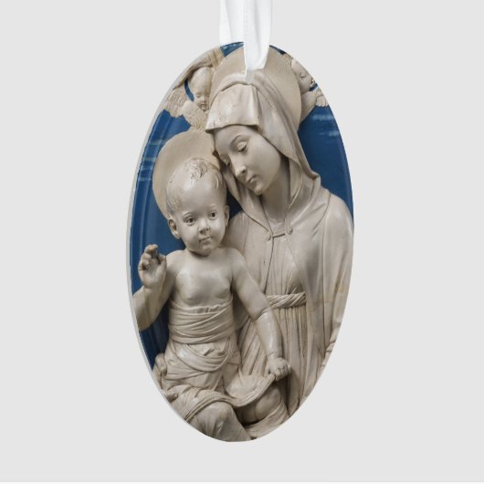 Della Robbia Lehman Madonna en Kind Blauw Wit Ornament (voorkant)
