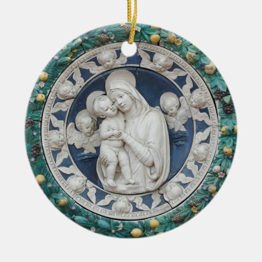 Della Robbia Madonna Child Cherubs Garland Blue Keramisch Ornament (Voorkant)
