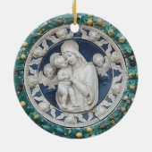 Della Robbia Madonna Child Cherubs Garland Blue Keramisch Ornament (Achterkant)