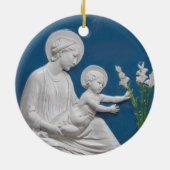 Della Robbia Madonna & Child w/Lilies Blue White Keramisch Ornament (Achterkant)