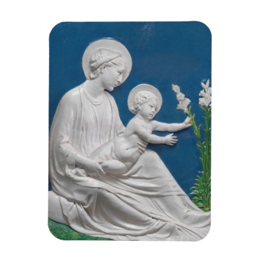 Della Robbia Madonna en Child Blue White Lilies Magneet (Verticaal)