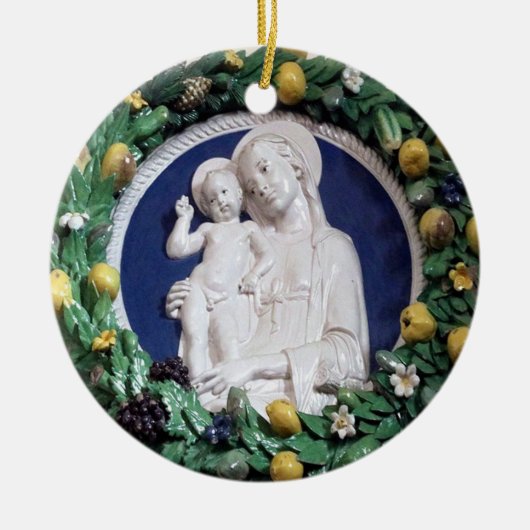Della Robbia Madonna met Kind- en Vruchtgrond Keramisch Ornament (Voorkant)